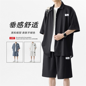2024夏季冰丝百搭舒适短袖衬衫套装男薄款宽松休闲TZ005-特批-60图片