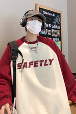 港风秋款字母印花拼接插肩袖圆领卫衣WY812P48控68，男装卫衣，电商A247