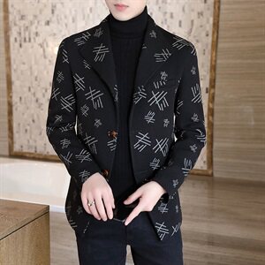 2021新款男士潮流时尚毛呢夹克呢子短款修身外套西服领N26图片