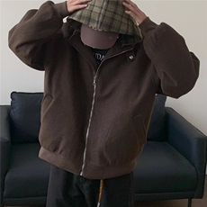 美式秋冬季2025假两件格子连帽棉服男女同款复古街头拉链上衣外套，男装棉衣，星座1210-1