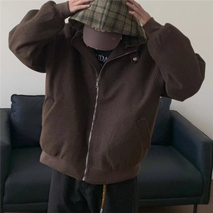美式秋冬季2025假两件格子连帽棉服男女同款复古街头拉链上衣外套图片