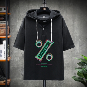 LD54171-P45 连帽短袖t恤男大码胖子带帽五分袖中袖 展架图片