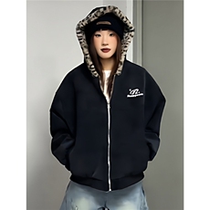 豹纹双面穿棉服连帽设计感美式麂皮绒短款男女冬季工装夹克棉衣，男装夹克，四季星座505