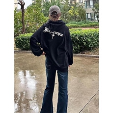 华棉下坠星星歌特标语刺绣连帽卫衣男女A1063-常规P50加绒P55，男装卫衣，星座1505