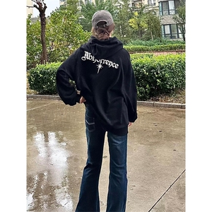 华棉 下坠星星歌特标语刺绣连帽卫衣男女 A1063-常规P50 加绒P55图片