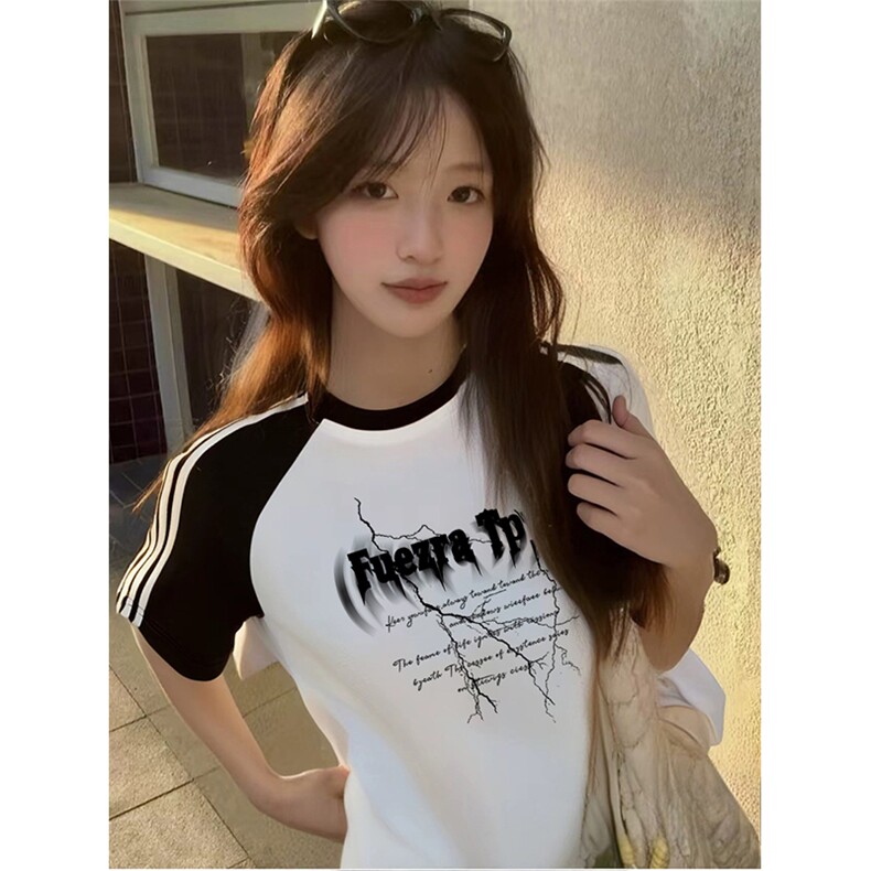 抖音得物品质二开240克宽松纯棉美式潮牌插肩三杠织带短袖T恤,男装T恤,电商A486