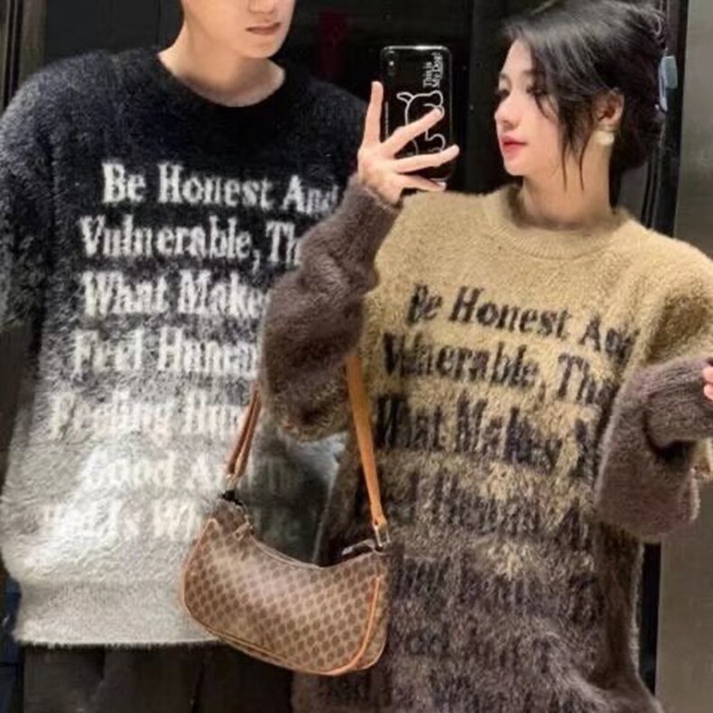 2024美式复古渐变毛衣女宽松美拉德慵懒情侣针织衫加厚秋冬,男装针织衫/毛衣,星座218-8