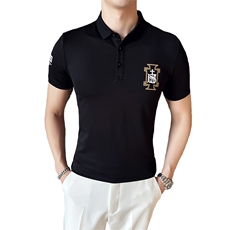2024夏季新款修身短袖POLO衫韩版时尚印花T恤男D8807-p55控85，男装Polo衫，电商D303