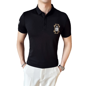 2024夏季新款 修身短袖POLO衫 韩版时尚印花T恤男D8807-p55控85图片