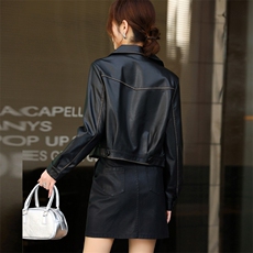 2024年新款秋款欧货宽松小皮衣外套女短款春秋收腰身机车pu皮夹克，女装皮衣，欧兰熙