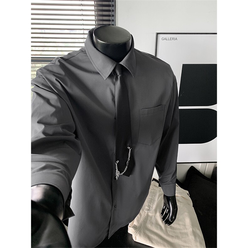 2025秋季高街可拆卸链条领带潮流大码纯色衬衫男C5539-特P45控88，男装衬衫，电商A001-1