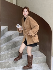 209-3285-K180-K258咖色复古皮毛一体外套2025年冬季，女装短外套，韩蜜菓