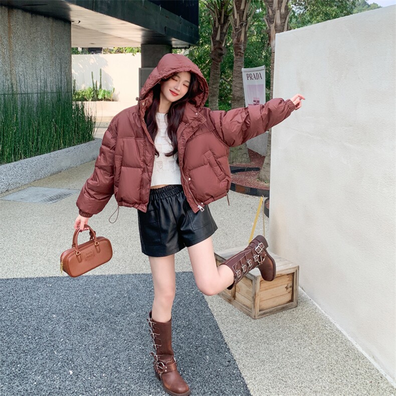 90%白鸭绒羽绒服2024冬季新款韩版短款立领连帽羽绒服外套女,女装羽绒服,美沁