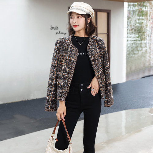 白百何同款加厚法式高级感23新款名媛小香风短款粗花呢秋冬外套女,女装毛呢外套,芷墨服饰