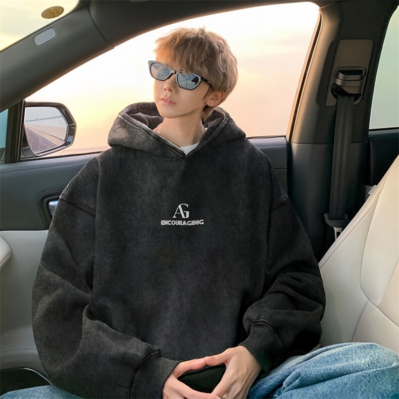 XZ301B-JB2004-P68秋装新款重磅水洗复古松连帽卫衣，男装卫衣，星座301B