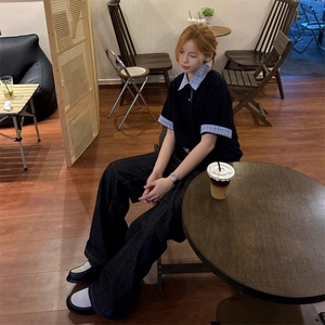 得物抖音高品质二开 夏季美式潮牌高街假两件格子衬衣翻领短袖T恤图片