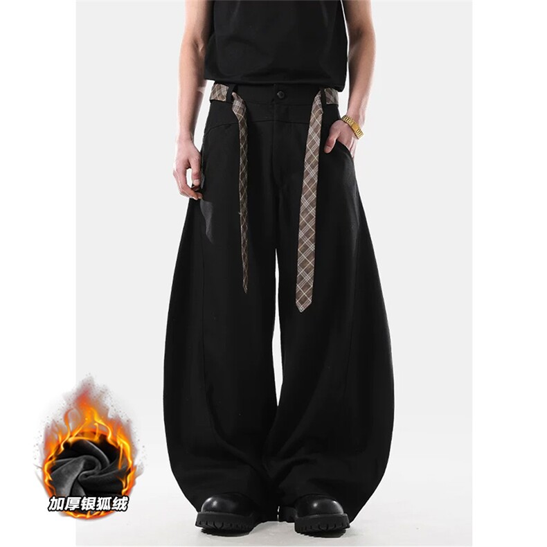 网图加厚银狐绒480g重磅腰带设计弯刀裤男K24060J加绒-特P58控108，男装卫衣，电商A001