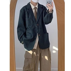 春秋复古细格纹西服男生宽松休闲小众设计小西装上衣外套XB18，男装西服套装，星座1116A（原606A-3）
