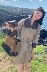 巴恩风卡其色风衣外套女春秋2025新款超火好看高级小众中长款大衣，女装短外套，2C133