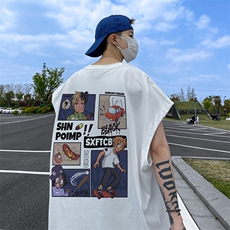 直播品质重磅纯棉220克美式印花宽松背心男女无袖t恤潮BX233P25，男装T恤，电商A486