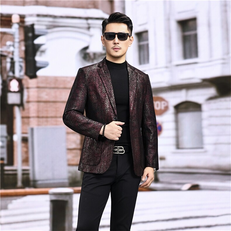 春秋款男士绵羊皮西服真皮休闲外套中年男装百搭通勤夹克墨紫纹，男装夹克，电商B360A（原721A）