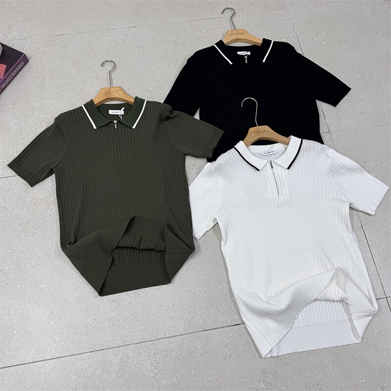 纯色拉链款夏季薄款针织短袖polo衫 77057-P55图片