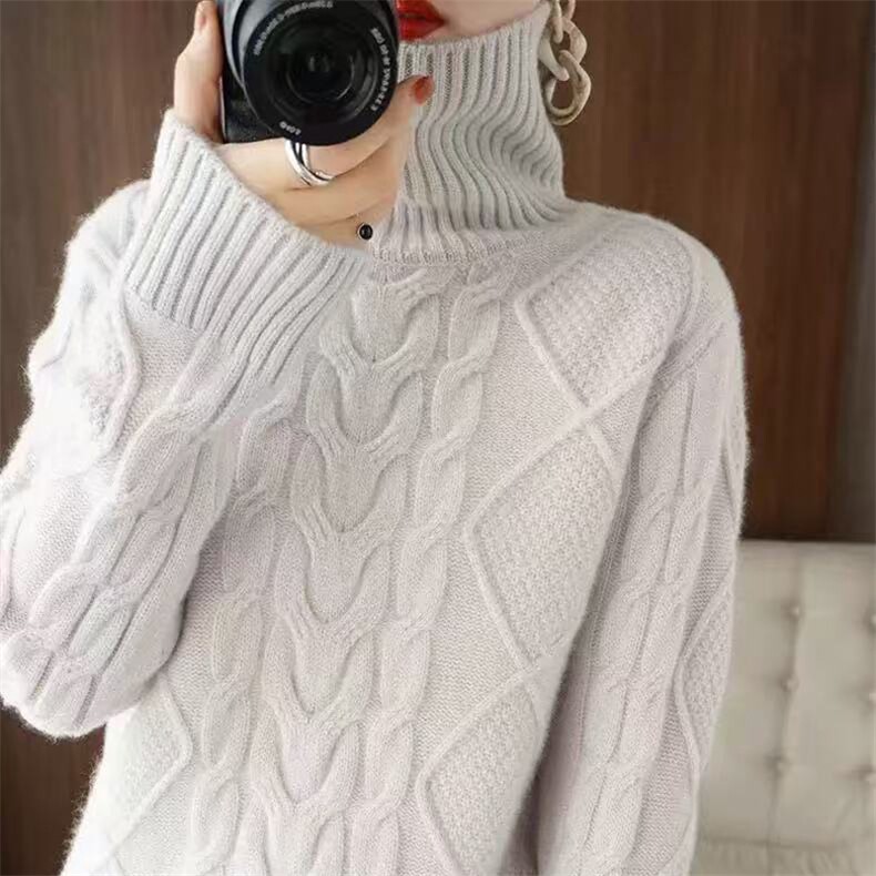 2025年秋季时尚百搭通勤休闲高领加厚，女装针织衫/毛衣，忠诺羊绒