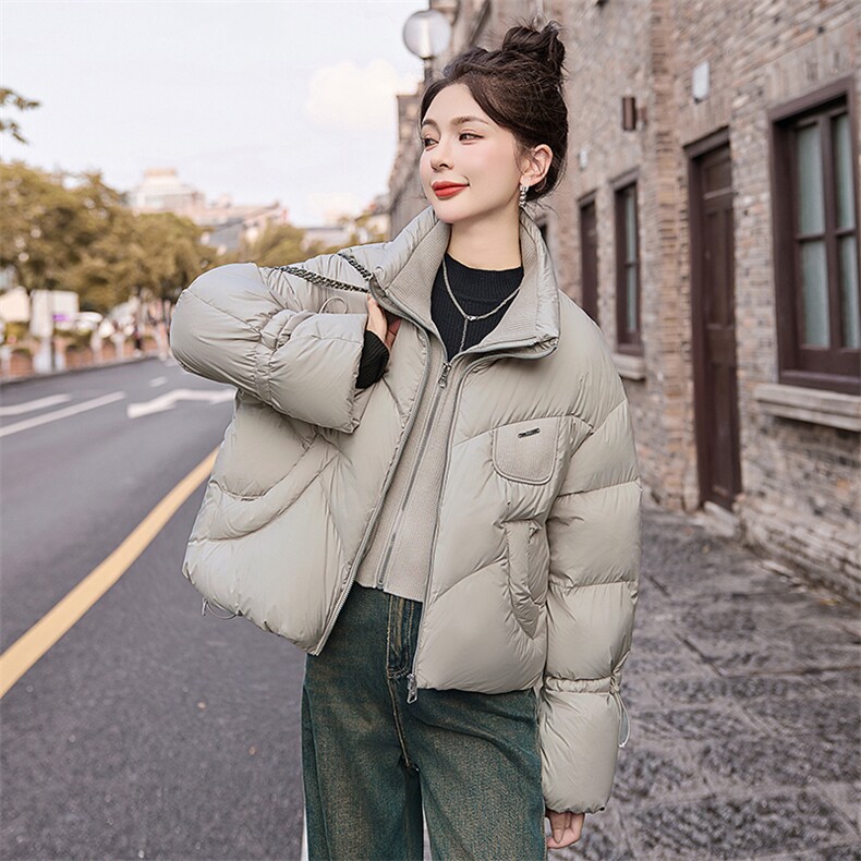 设计感假两件短款羽绒服女2024冬季新款立领保暖白鸭绒面包服外套,女装羽绒服,艾仟回(原伊仟回)