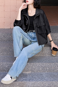 小众立领夹克上衣女2024秋季新款显瘦短款外套工装风棒球皮衣图片