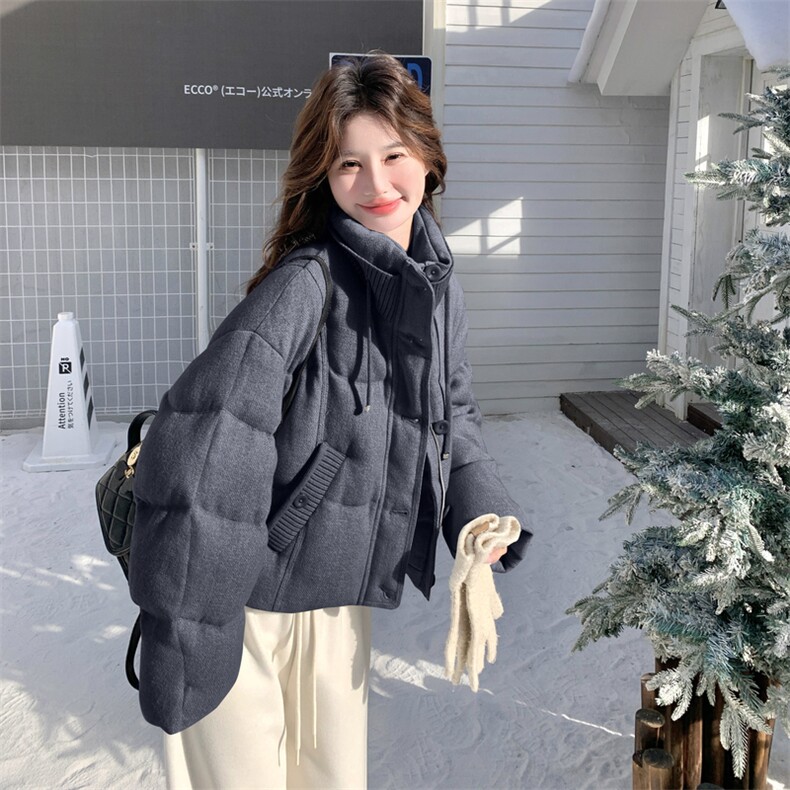 美式复古立领短款羽绒服女2025冬季新款时尚面包服白鸭绒保暖外套,女装羽绒服,2C159