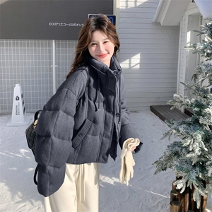 美式复古立领短款羽绒服女2025冬季新款时尚面包服白鸭绒保暖外套图片