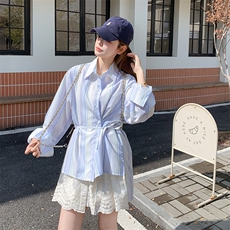 现货定位蕾丝拼接条纹衬衫连衣裙RF058-C8685-P125-K178，女装连衣裙，2C058