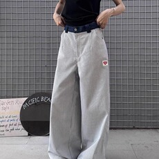 爱心刺绣条纹裤子男款美式复古中高腰直筒裤宽松阔腿弯刀微喇裤潮，男装休闲裤，星座603-2