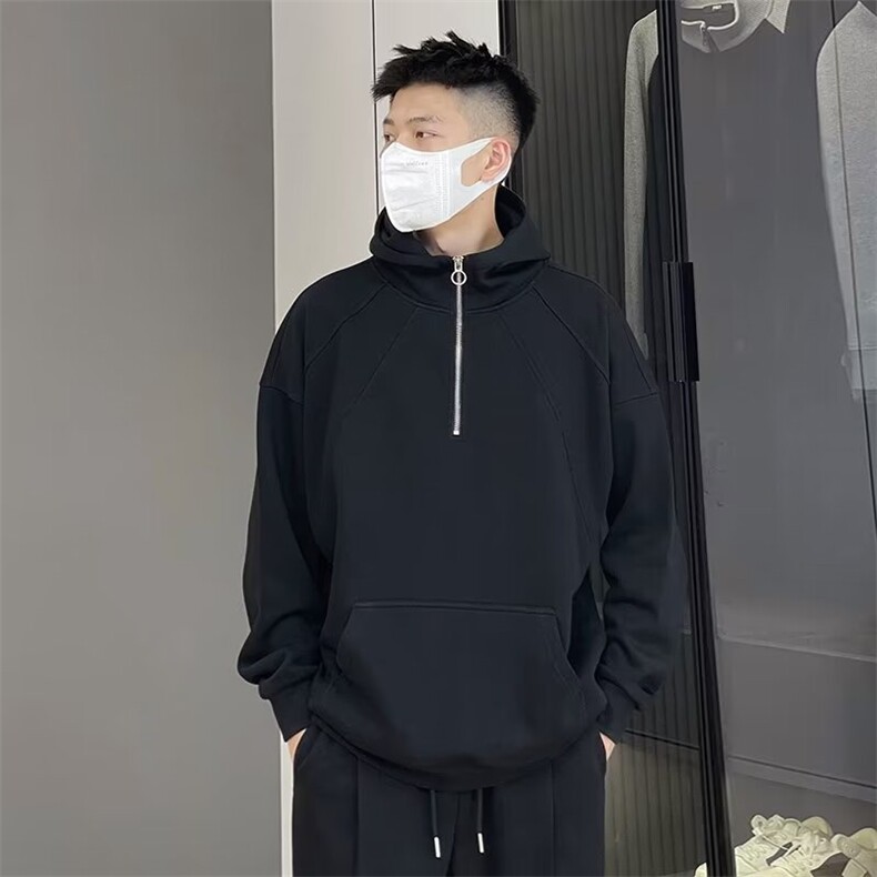 网络图现货！纯色立领半拉链连帽卫衣重磅基础款情侣外套RW76-P65,男装卫衣,星座1005-6