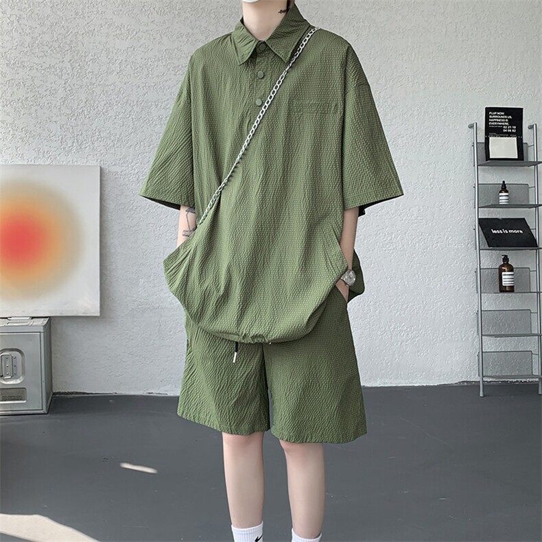8XL-M日系工装短袖衬衫男夏季POLO衫t恤休闲运动套装TZ38004特P55,男装Polo衫,电商B312