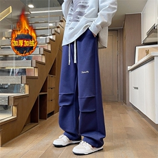 加绒休闲裤男冬季新款港风宽松华棉刺绣阔腿裤JR305-P55，男装休闲裤，星座214-3