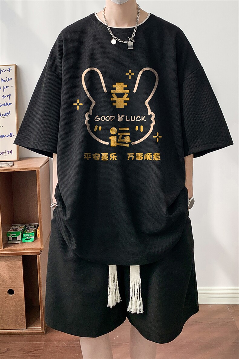 华夫格套装运动短袖t恤套装休闲两件套一套HZ84297-P44,男装T恤,电商A040