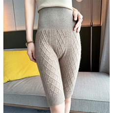 2025年秋季新款加长纽花护宫针织羊绒短裤时尚休闲通勤百搭，女装短裤/热裤，高粱穗羊绒