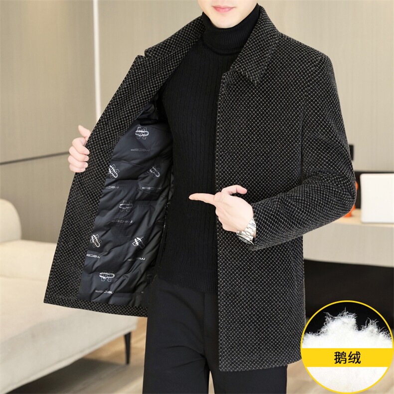 直播高品质鹅绒内胆加厚毛呢大衣中长款翻领外套上衣D228P220,男装毛呢大衣,电商B226