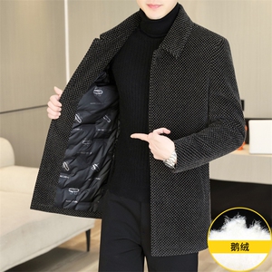 直播高品质鹅绒内胆加厚毛呢大衣中长款翻领外套上衣D228P220图片