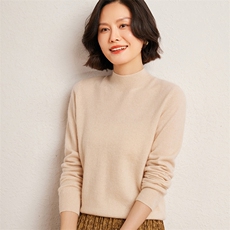 2025年秋季常规款套头平面半高领时尚百搭通勤，女装针织衫/毛衣，广悦羊绒
