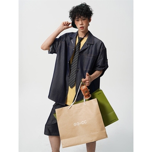 8XL-M 夏季简约高级感冰丝牛仔古巴领男休闲痞帅宽松套装潮TZ109图片
