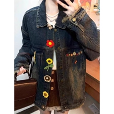 做旧水洗牛仔外套男女花朵2025新款设计感宽松百搭休闲，男装工装外套，星座410-7