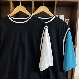 现货港风美式潮牌男大码拼接撞色潮短袖T恤男XT77092-P42图片