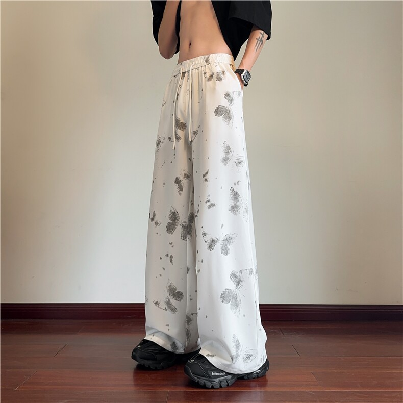 抖音品质夏季新款蝴蝶印花宽松冰丝休闲裤B315-K25553-特p30控58,男装休闲裤,电商B315