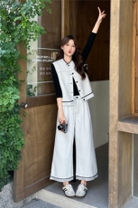 牛仔套装女2025秋季新款韩版拼接小个子工装马甲阔腿裤两件套，女装套装/套裙，瑶迪依秀