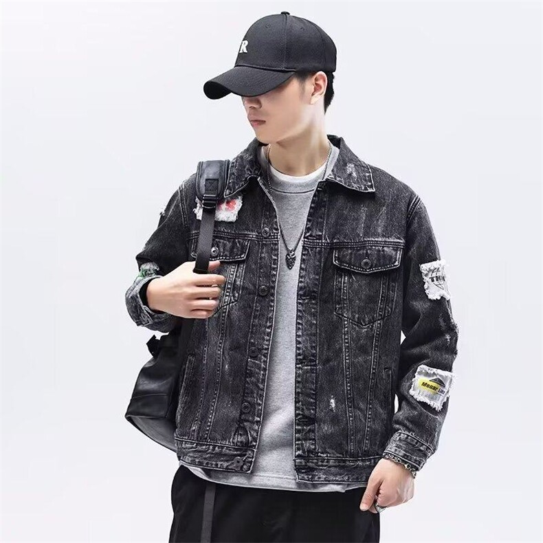 Y8010牛仔外套男韩版修身潮牌帅气黑色夹克潮流青少年刺绣牛仔衣,男装夹克,星座308A-1（原309B-1）