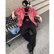 CS15-P55直播品质夏季全棉格子短袖衬衫男女宽松半袖寸衫外套，男装衬衫，电商B327