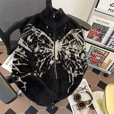 美式复古蝴蝶提花拉链开衫毛衣男女冬季潮街头针织外套MY932P56，男装针织衫/毛衣，星座1013-5