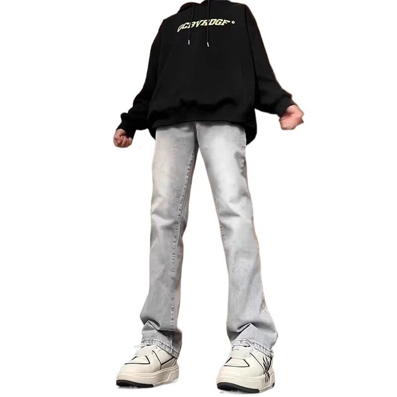 烟灰色牛仔裤男2024春季弹力休闲裤美式潮牌高街vibe修身微喇裤子,男装牛仔裤,星座217-2